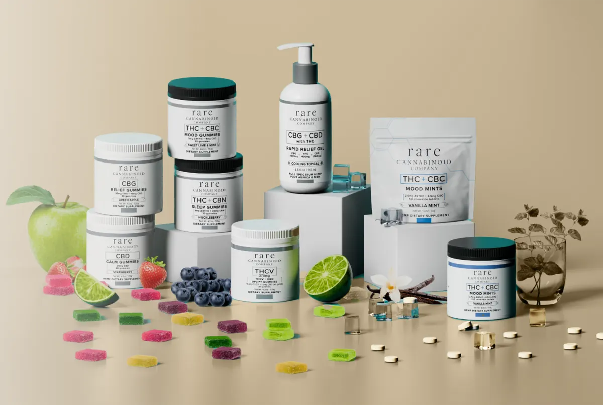 Rare Cannabinoid Company product collection with botanical ingredients